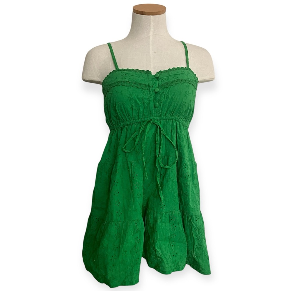 Jessica Simpson Kelly Green Eyelet Mini Dress XS | Cottagecore sundress NWT